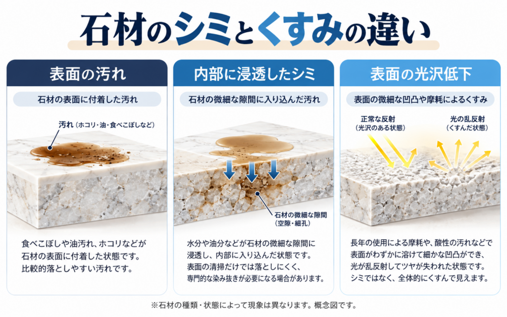 石材のシミとくすみ解説図